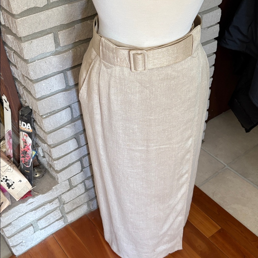 Ports international Beige, High waisted Wrap, Maxi Skirt with Belt: linen/cotton - Picture 3 of 12